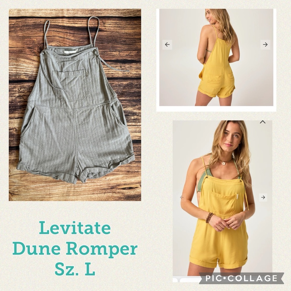 Levitate Dune Hemp Grey Herringbone Romper Shortall Shorts Overalls Jumper Large